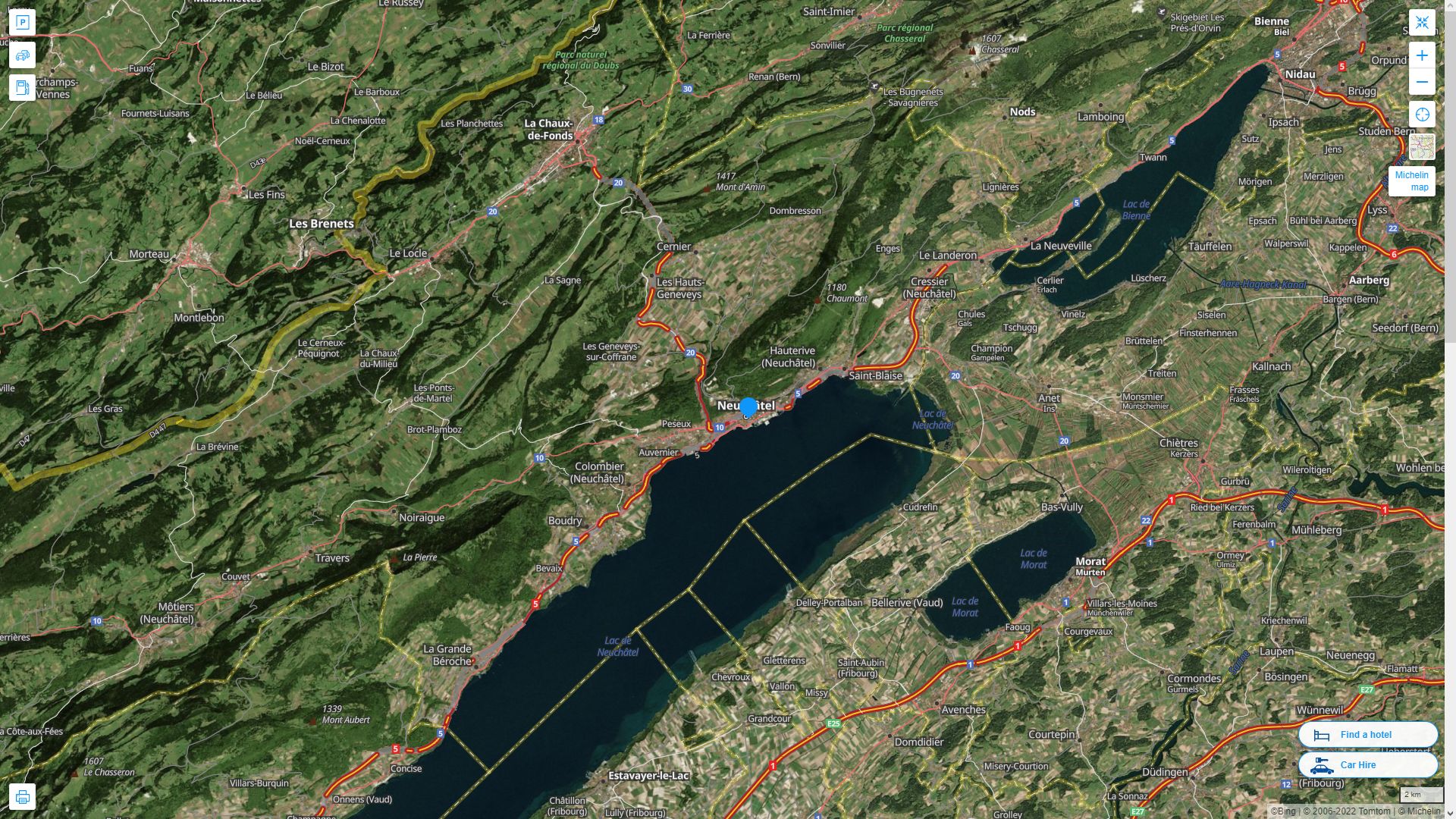 Neuchatel Highway and Road Map with Satellite View